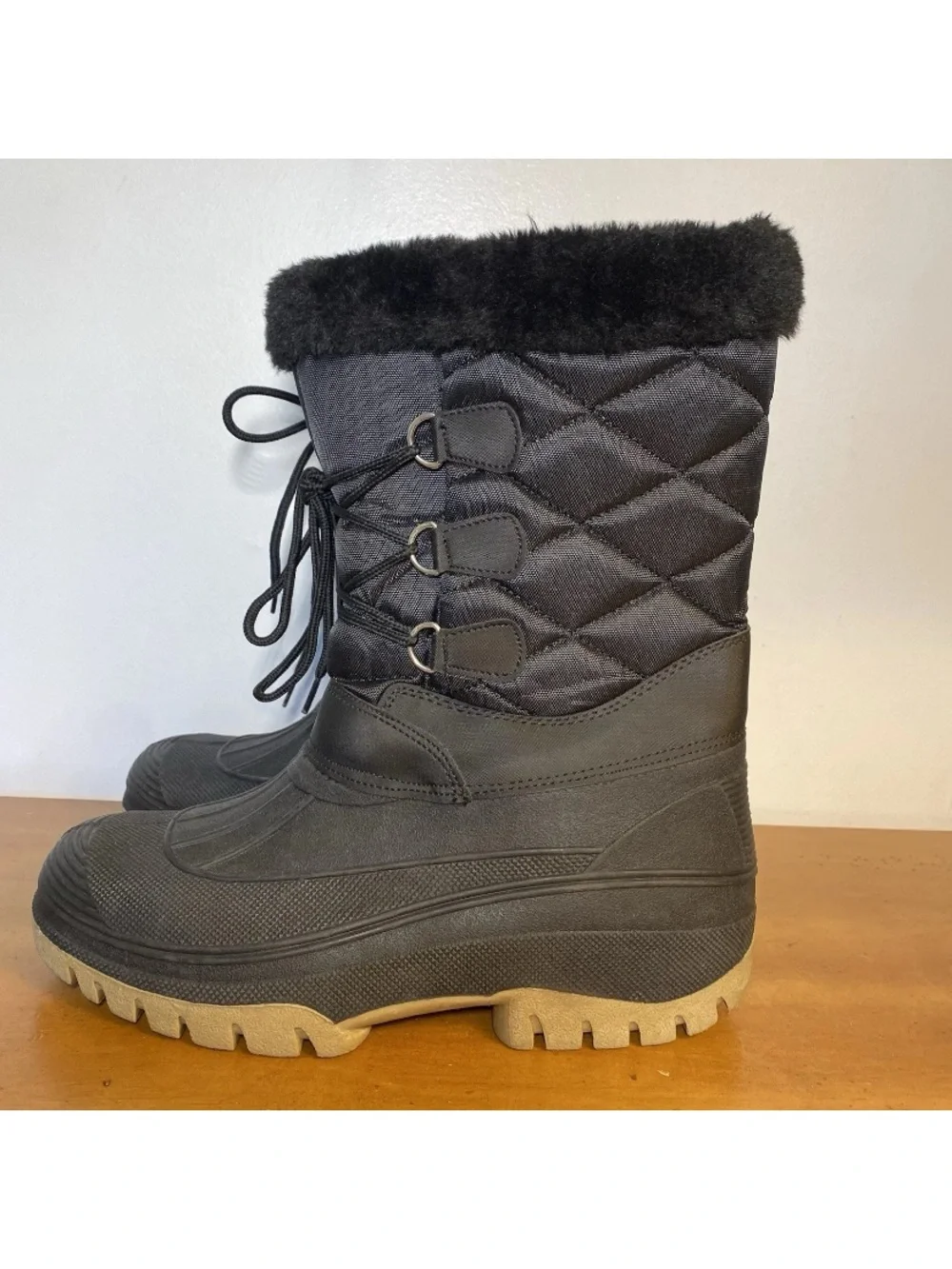 Women’s 8 Faux Fur Lined Winter Snow Boots Mid-Calf Hiking Boots Insulated Warm